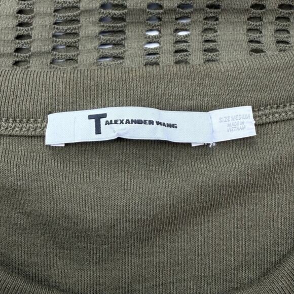 T By ALEXANDER WANG Perforated Jersey Tank Top Size Medium Military Green - Picture 3 of 6